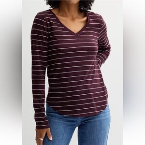 Women's Sonoma Goods For Life Everyday V-NeckStriped Long Sleeve Top Size XXL